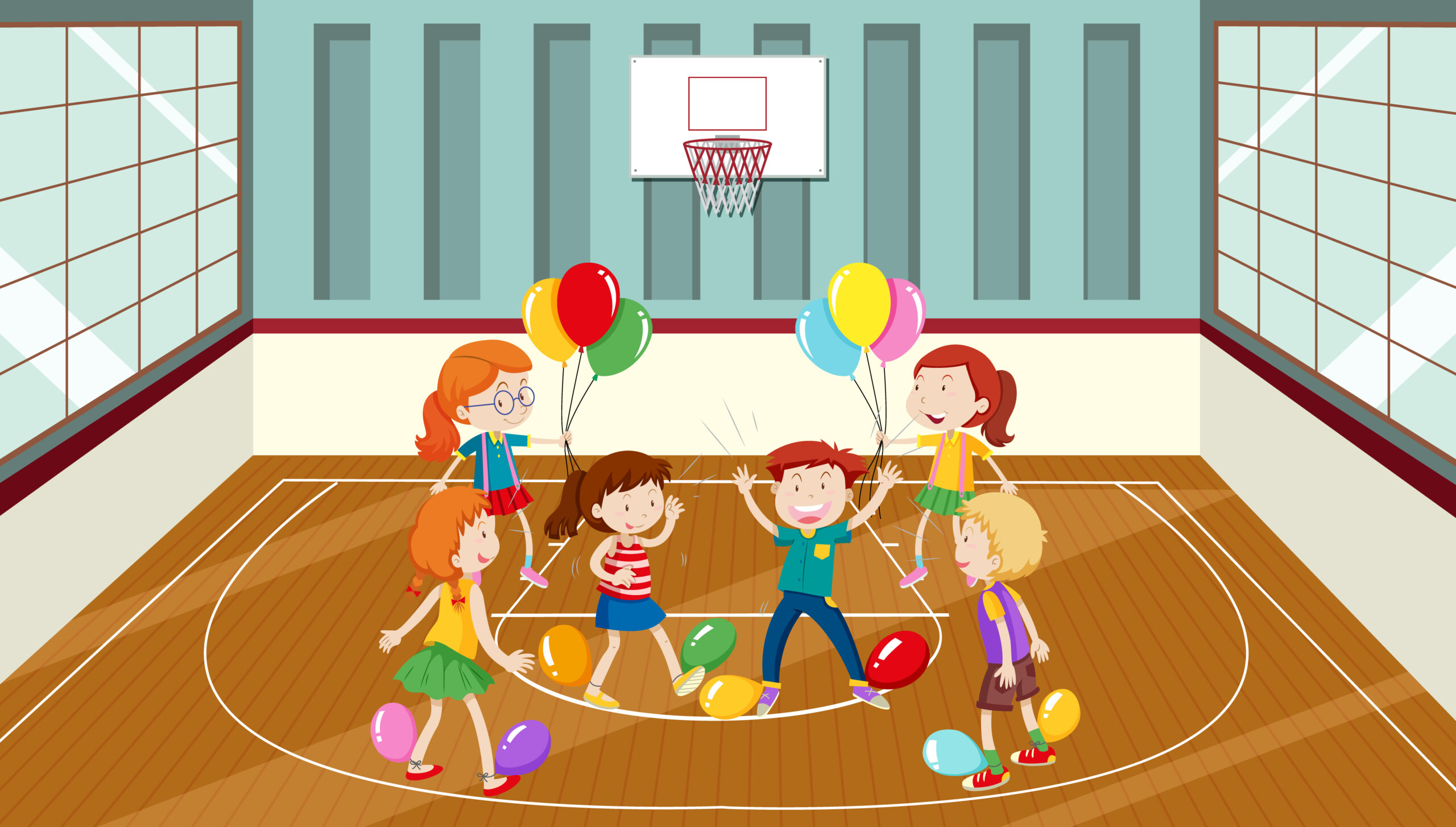 Kids doing physical activity with balloons